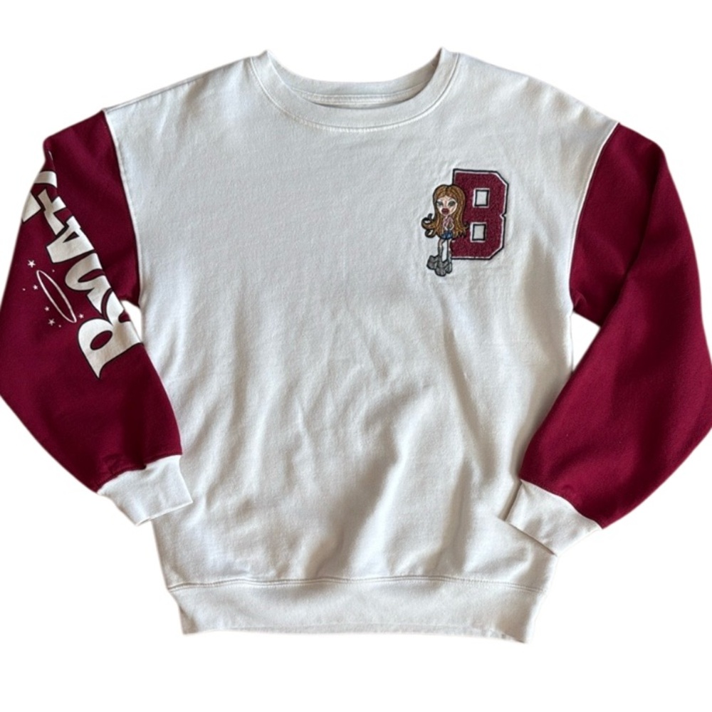 BRATZ WOMENS IVORY MAROON FLEECE SWEATSHIRT SIZE: XSMALL